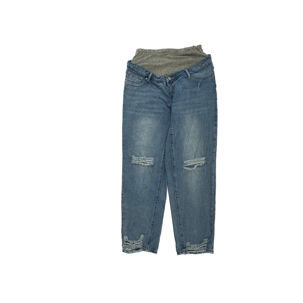 Shein Maternity Jeans Women 4 Blue Straight Distressed Medium Wash Denim